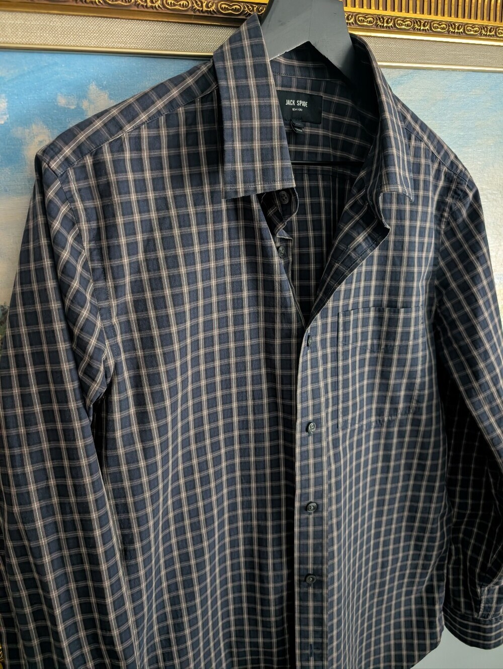 Jack Spade Navy and Light Gray Plaid Button-Down Shirt